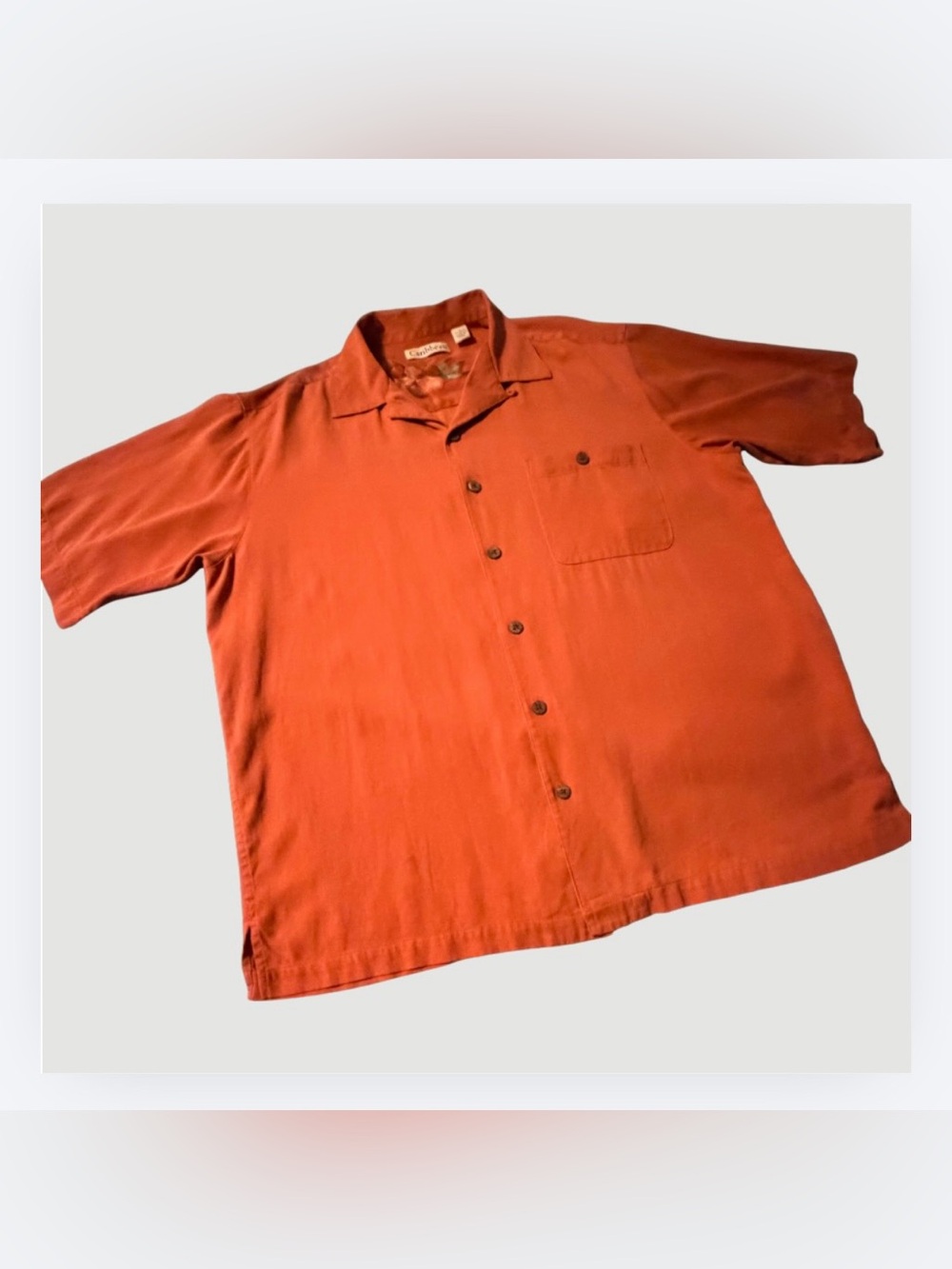 Caribbean Men's Short-Sleeve Button-Down Shirt, Rust Orange, Size L